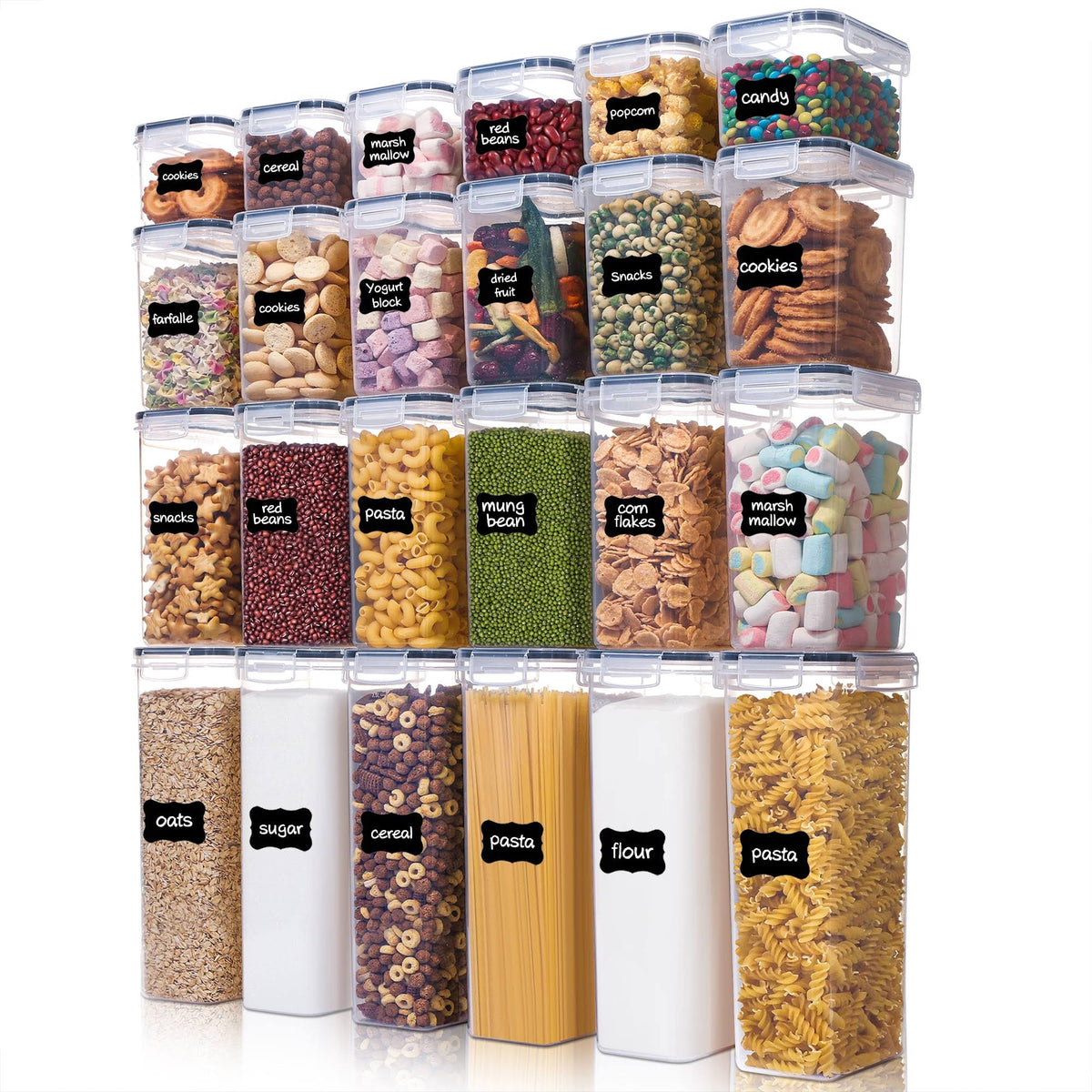 Airtight Food Storage Containers Set, Vtopmart 15pcs Plastic Kitchen and Pantry Organization Canisters, Black