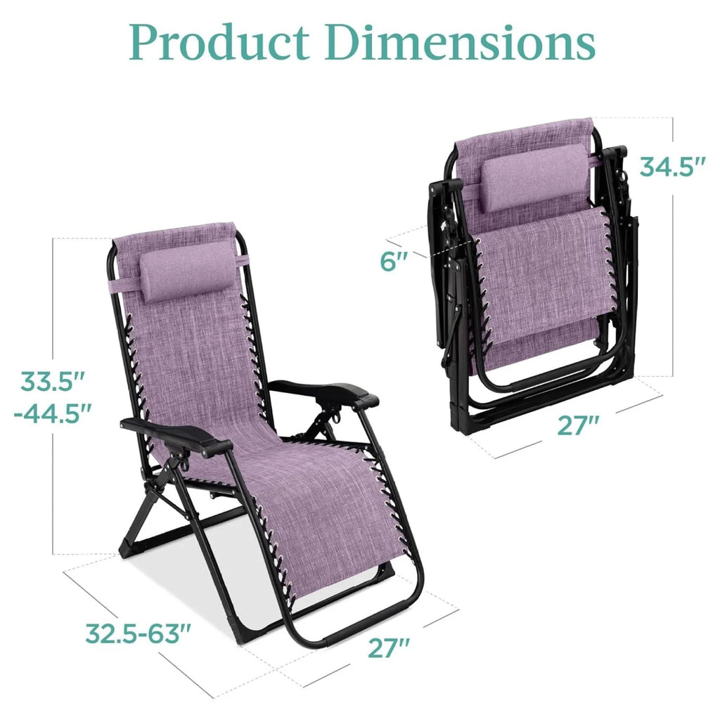 Oversized Chair, Folding Outdoor Patio Recliner, XL Anti Gravity Lounger W/Removable Cushion, Cup Holder, Side Tray, 350 lb Capacity - Taupe