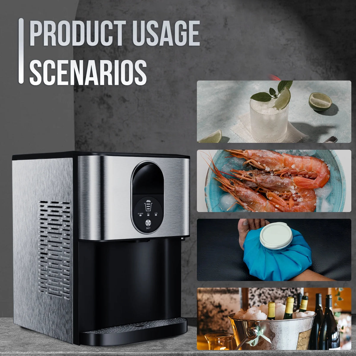 Moifoi Nugget Ice Maker, Culb in 6mins, 44 lb/24 H, Auto - Cleaning Portable Ice Machine with Basket & Scoop, Black