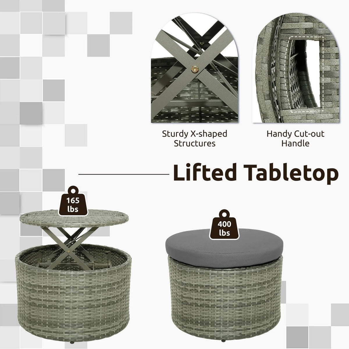 Tangkula Patio Round Daybed with Retractable Canopy(Grey)