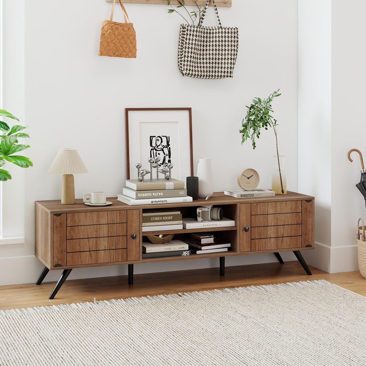 Tangkula 2-Door TV Stand for TVs up to 65 Inch with Open Shelves