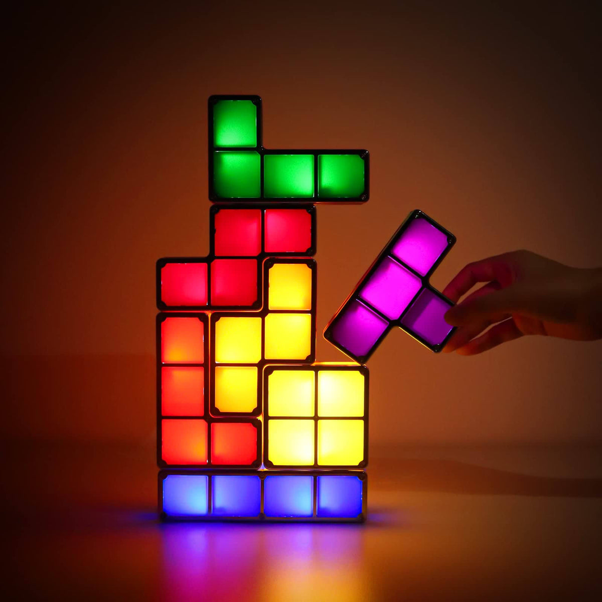 Night Light for Kids, VEEKI Stackable LED 7 Colors 3D Puzzles Night Light Induction Interlocking Desk Lamp, DIY Tangram Light Blocks Puzzles Lamp