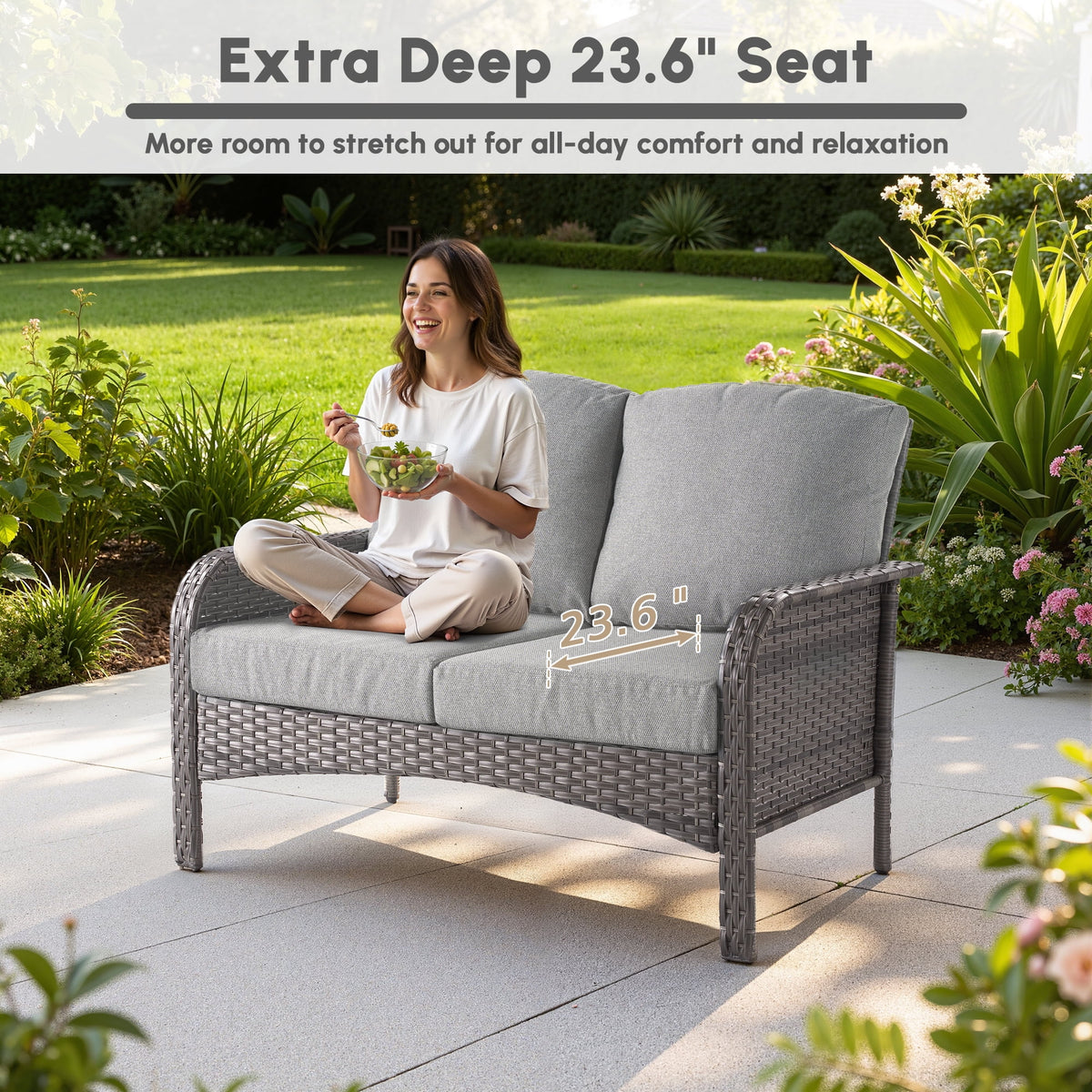 Ovios 4 Pieces Wicker Outdoor Patio Furniture with Coffee Table High Back All-Weather Rattan Outdoor Sectional Conversation Set for Backyard Porch Garden, Denim Blue