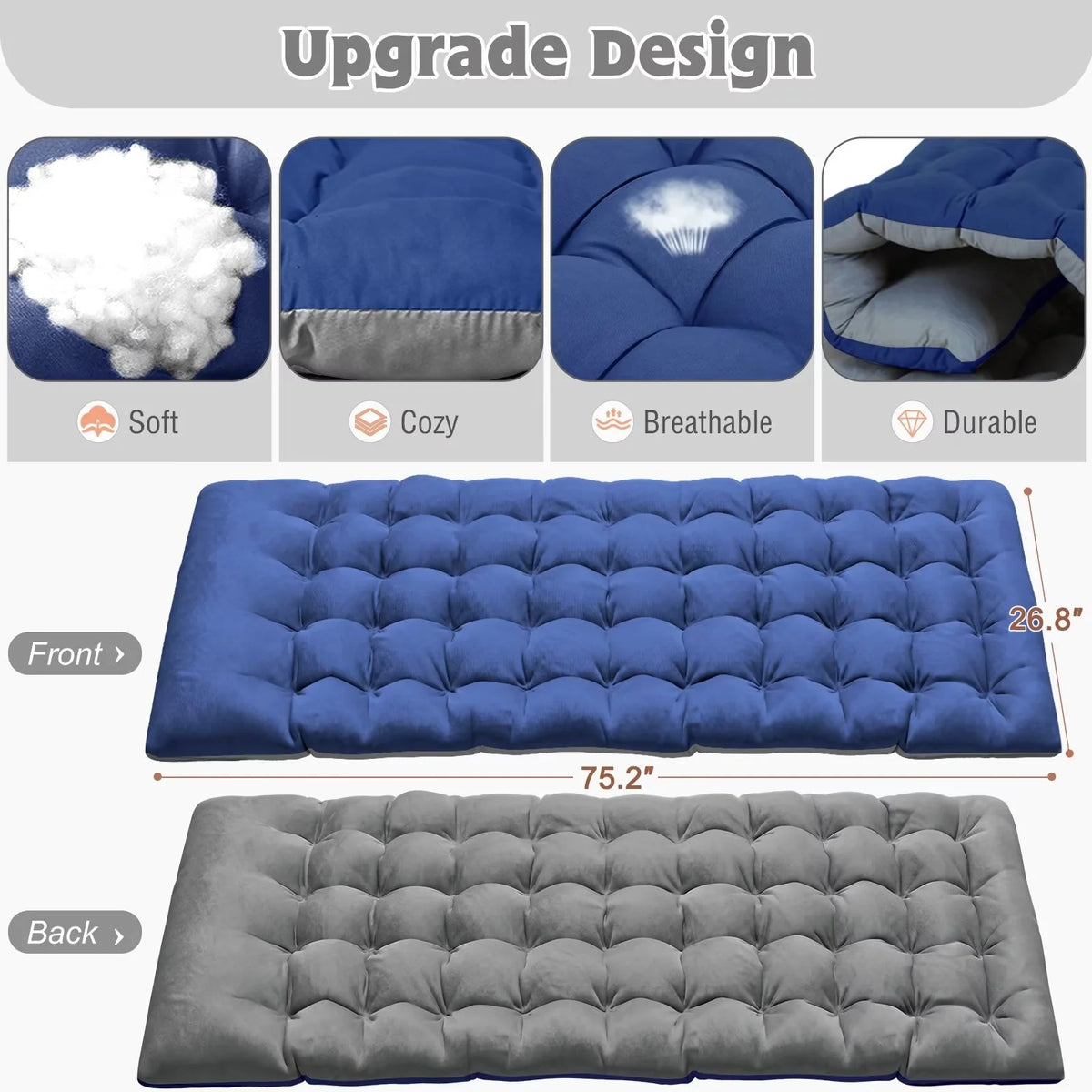 MOPHOTO Lounge Chair with Mattress, Outdoor Chaise Lounge Support 440 lb, Adjustable Portable Heavy Duty Sleeping Cots Bed for Camping, Pool, Beach, Patio