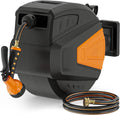 Retractable Garden Hose REEL,1/2 in X 100 ft Wall Mounted Hose Reel, with 9- Function Sprayer Nozzle, Any Length Lock/slow Return…