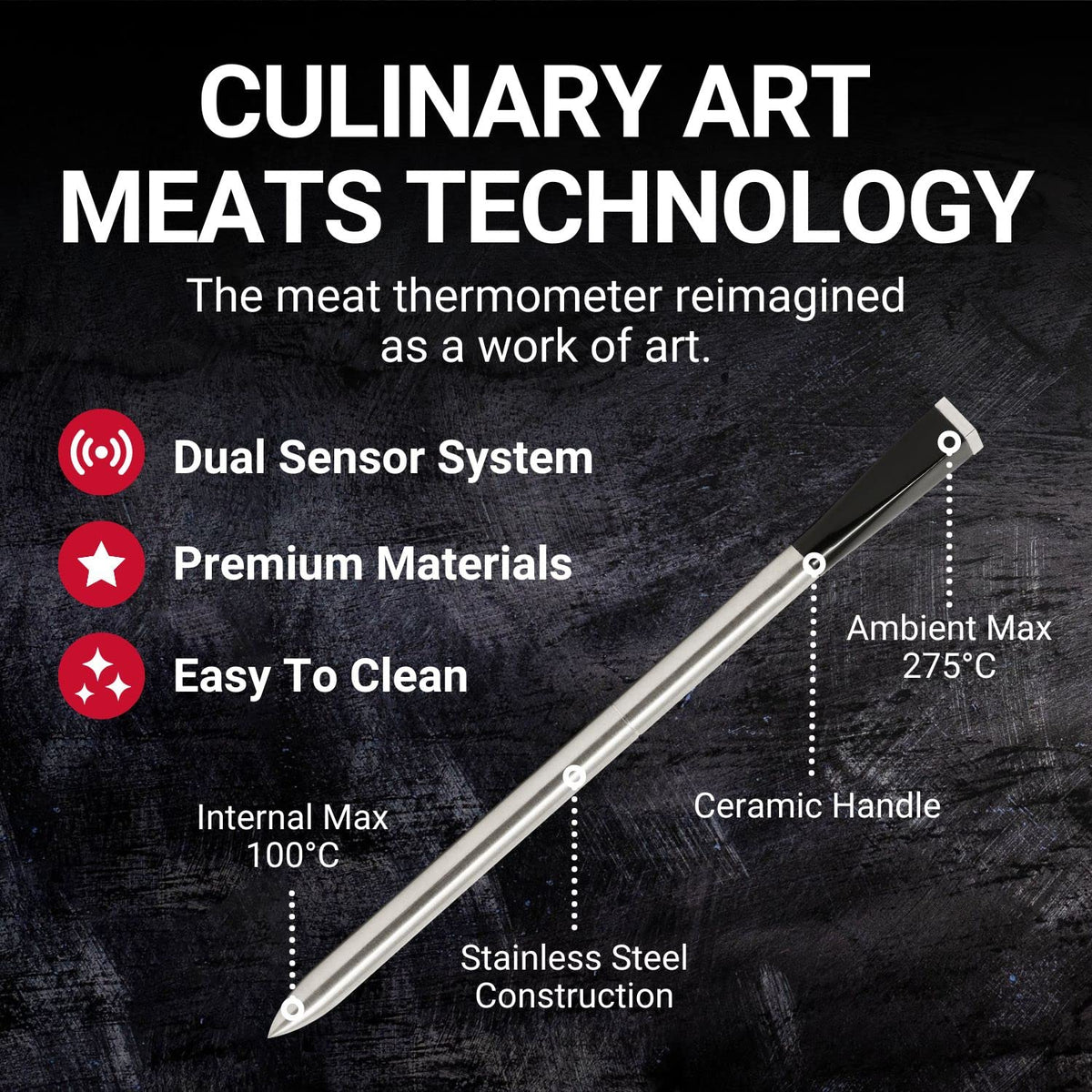 Smart Meat Thermometer with Bluetooth | 165FT Wireless Range | for the Oven, Grill, Kitchen, Bbq, Smoker, Rotisserie