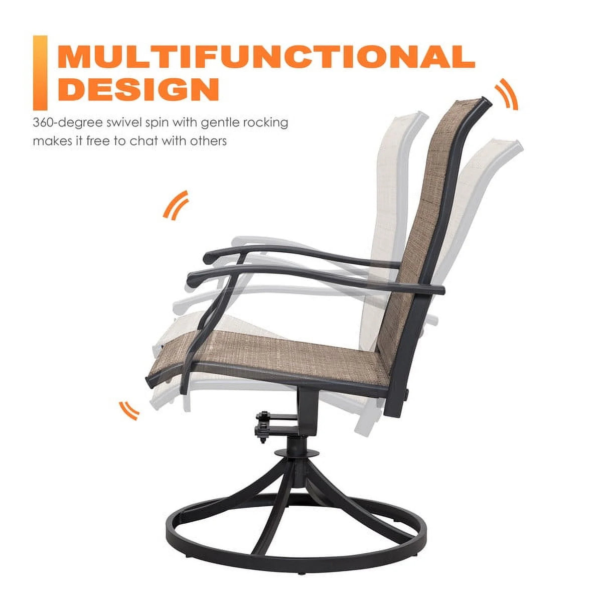 Nuu Garden 5 Piece Outdoor Patio Dining Set, Metal Patio Furniture Set 4 Textilene Swivel Chairs and 37" Square Iron Umbrella Dining Table, Black and Brown