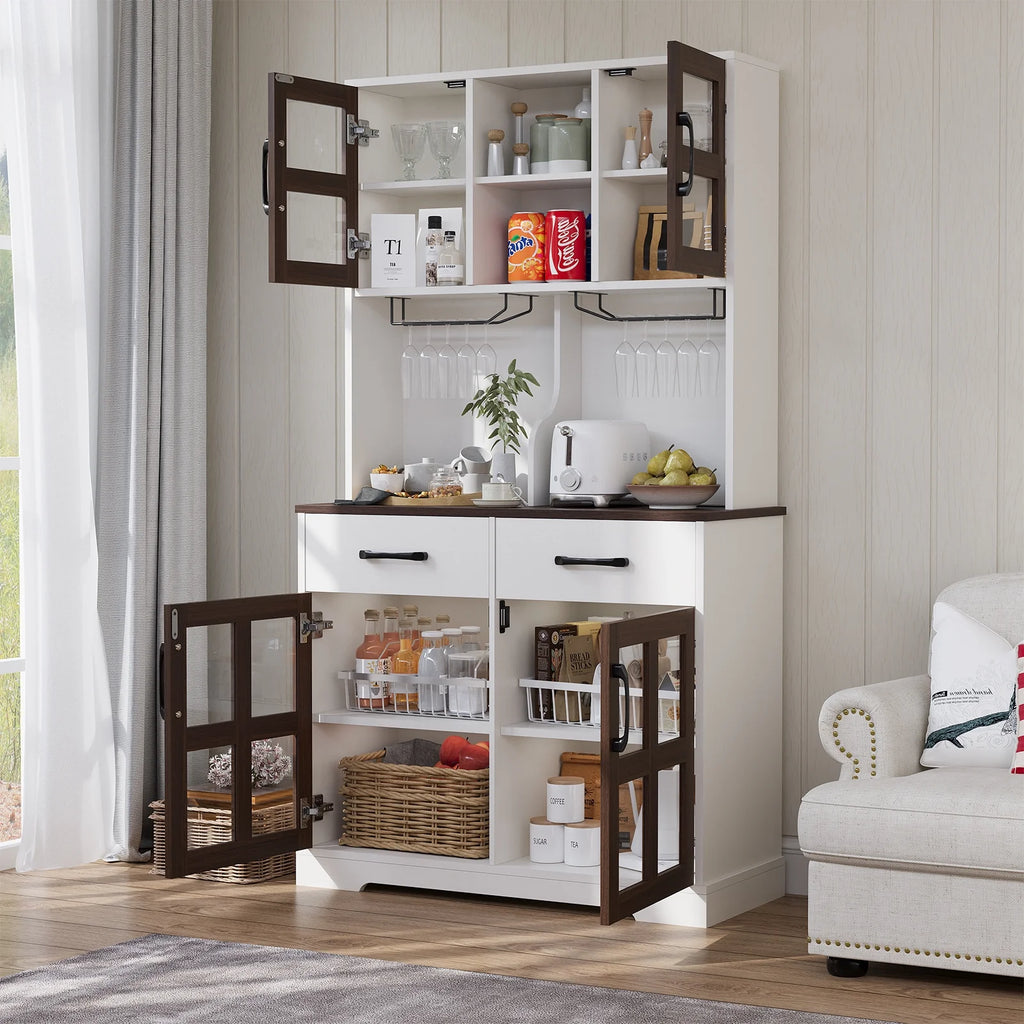 Planntonneo 71'' Tall Kitchen Pantry Storage Hutch Cabinet with Doors and Shelves, Grey Oak