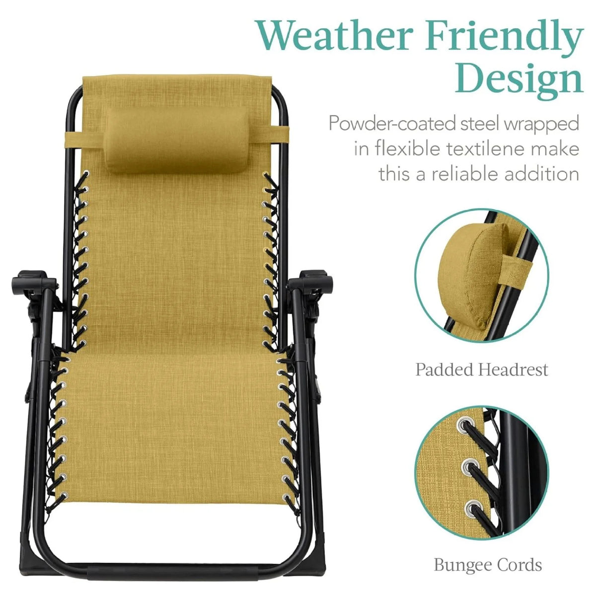 Oversized Chair, Folding Outdoor Patio Recliner, XL Anti Gravity Lounger W/Removable Cushion, Cup Holder, Side Tray, 350 lb Capacity - Taupe