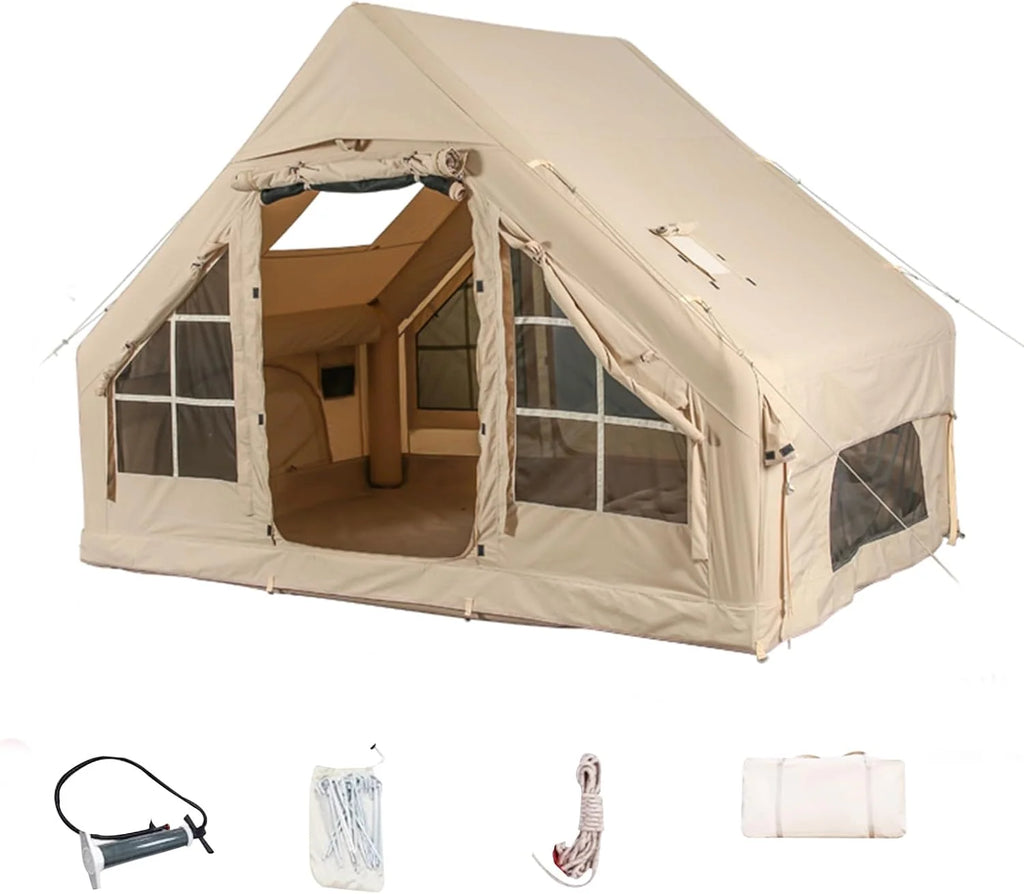 Inflatable 4-Person Camping Tent with Hand Pump