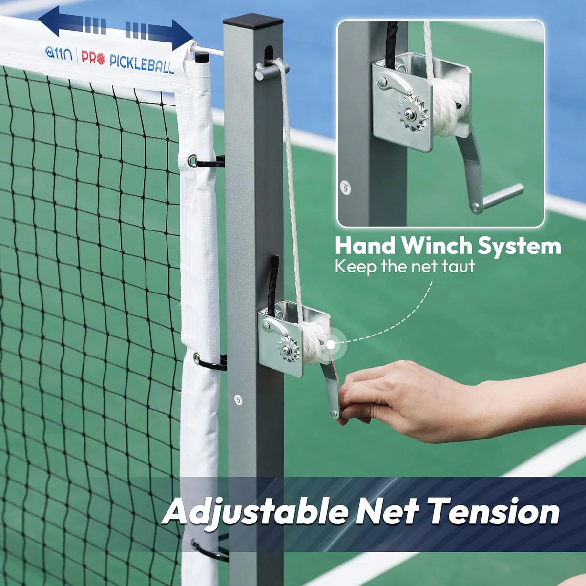 Portable Pickleball Net with Wheels and Winch System