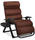 Oversized Chair, Folding Outdoor Patio Recliner, XL Anti Gravity Lounger W/Removable Cushion, Cup Holder, Side Tray, 350 lb Capacity - Taupe