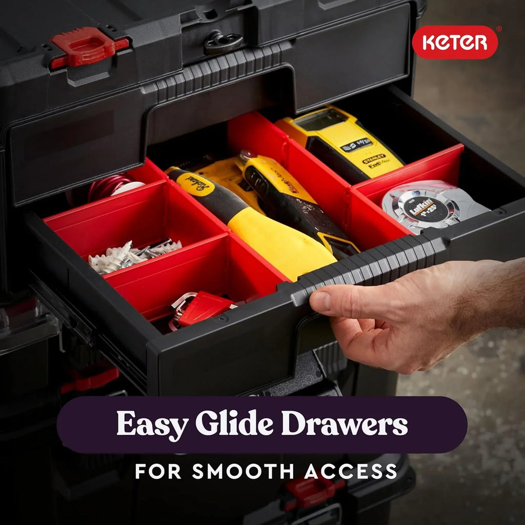Modular Tools Organizer for Garage Storage and DIY, 3 Piece Resin Rolling Tool Box System for Small Parts
