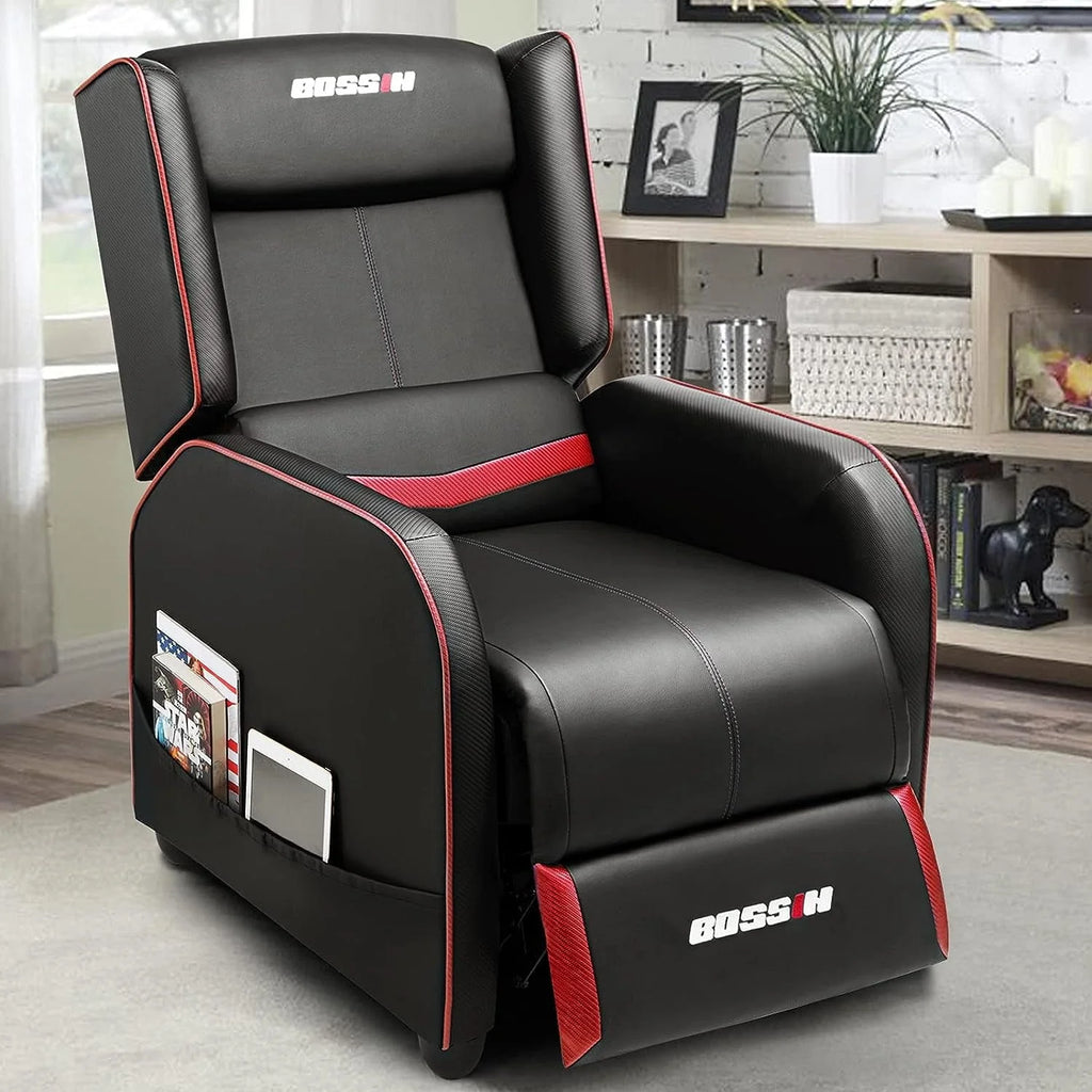 PUKAMI Gaming Recliner Chair for Adults 400 lb Racing Style Sofa Big and Tall PU Leather Recliner Seating Modern Ergonomic Lounge Recliner Chair Comfortable Home Movie Theater for Living Room