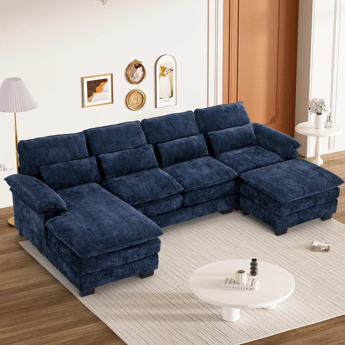 Rophefx 114.3" U Shaped Sectional Couches for Living Room, Cloud Couch, 4 Seats Chenille Couch with Double Layer Cushion, Orange