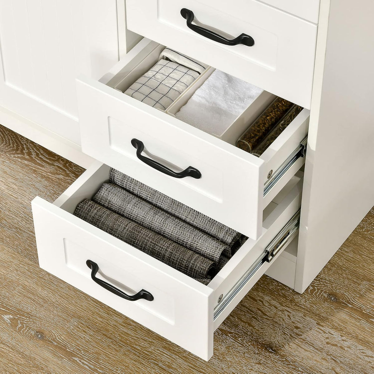 Sideboard Cabinet with Drawers and Beadboard Doors, Black