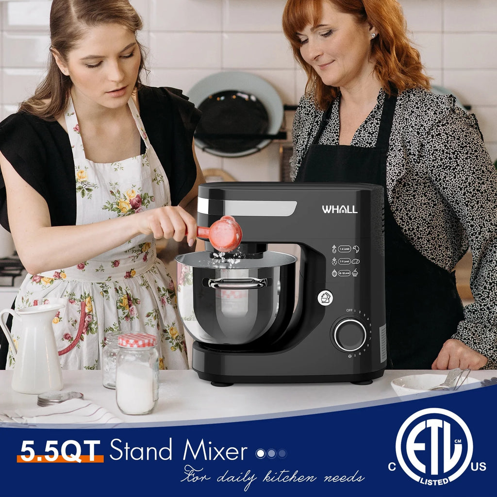WHALL Stand Mixer - 5.5qt 12 - Speed Tilt - Head Electric Kitchen Mixer with Dough Hook/Wire Whip/Beater, Stainless Steel Bowl (Black) New