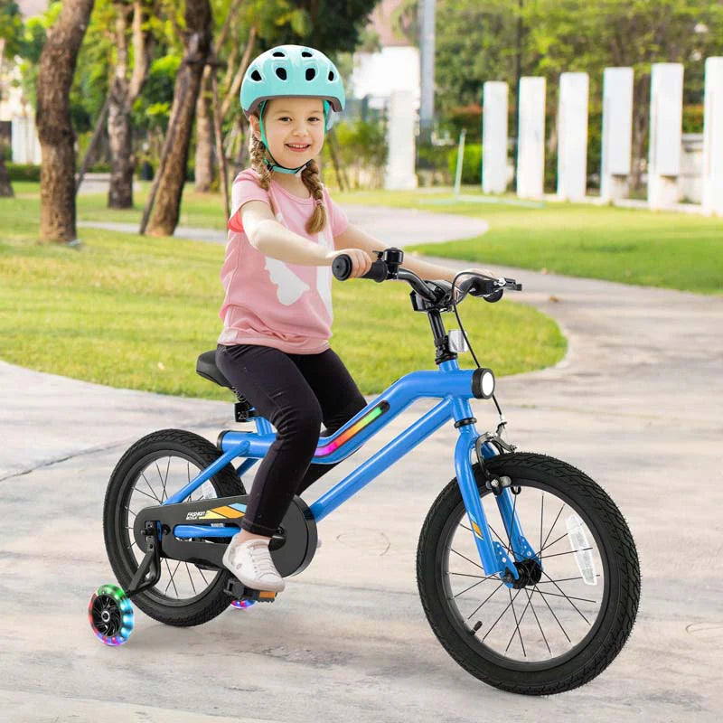 16/18 Inch LED Lighted Kids Bike with Training Wheels, Headlight, Adjustable Seat & Dual Brakes, Children Bicycle for Ages 4-8 Years