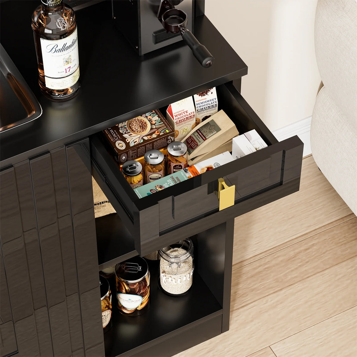 Planntonneo 71'' Tall Kitchen Pantry Storage Hutch Cabinet with Doors and Shelves, Grey Oak