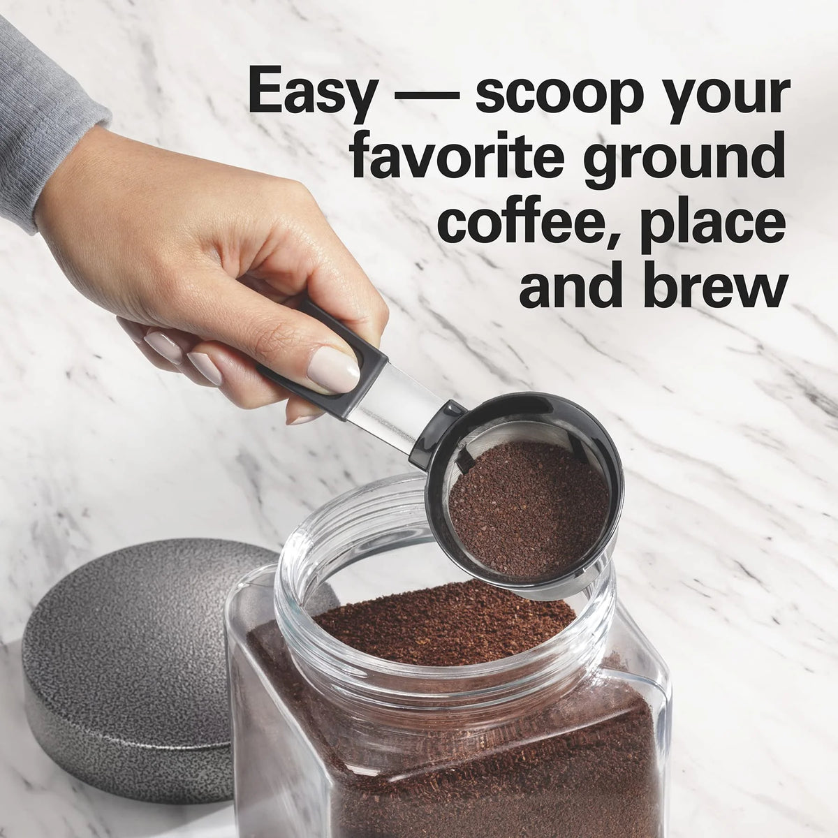 The Scoop Single Serve Coffee Maker & Fast Grounds Brewer for 8 - 14 oz. Cups, Brews in Minutes, 40 oz. Removable Reservoir, Stainless Steel (49987), Silver
