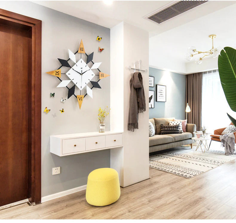 Modern Diamond Style Wall Clock – Solid Wood Decorative Living Room Clock (60x60cm)