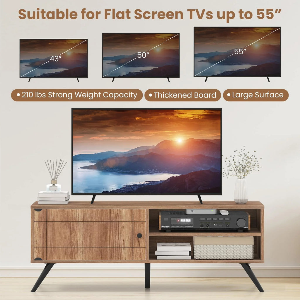 TV Stand for TVs up to 55 Inch Mid Century Modern Entertainment Center with Storage Cabinet