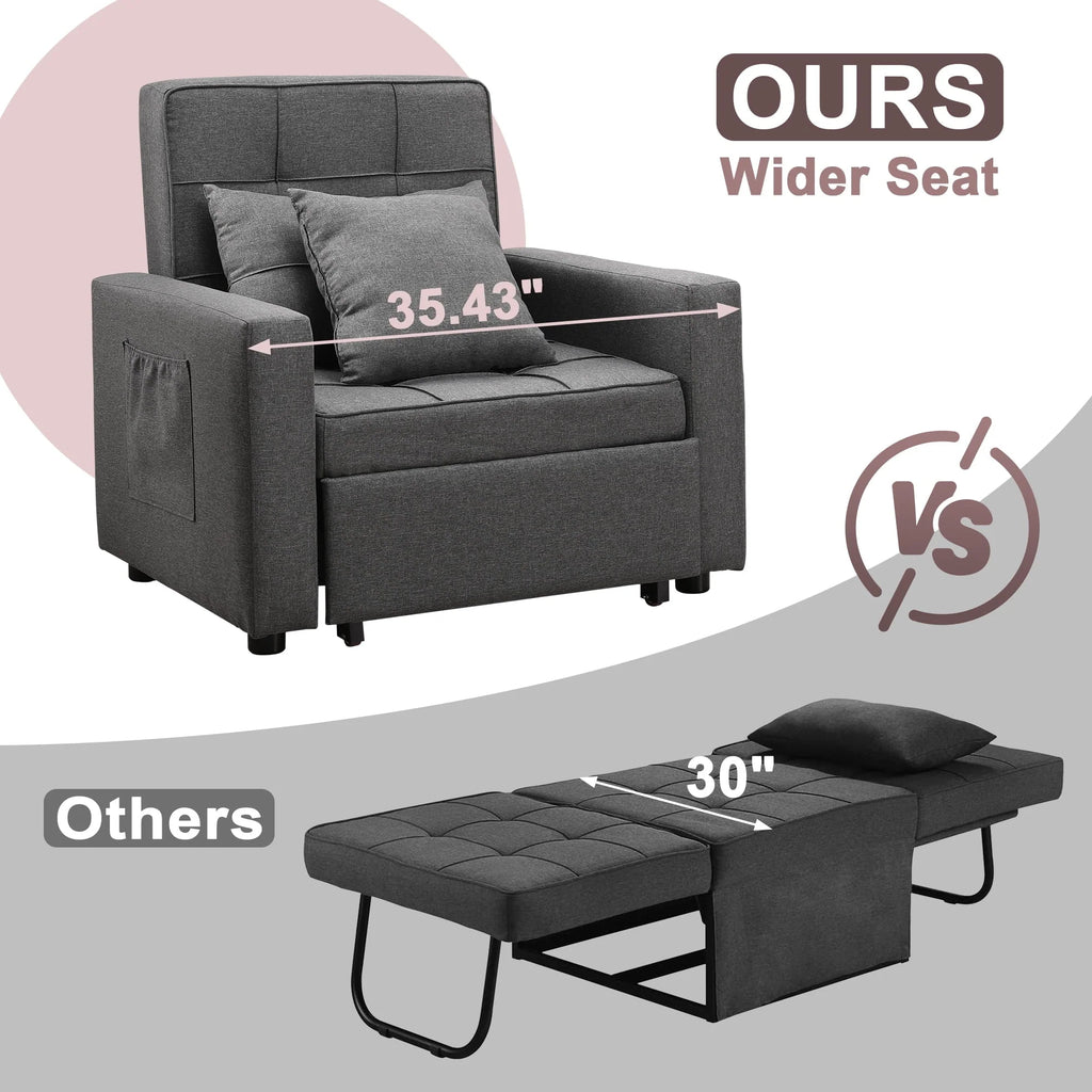 Tolead 3 - in - 1 Convertible Sofa Bed Sleeper Chair with Adjustable Backrest, Gray