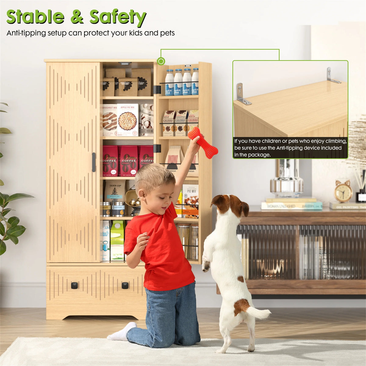 Planntonneo 71'' Tall Kitchen Pantry Storage Hutch Cabinet with Doors and Shelves, Grey Oak