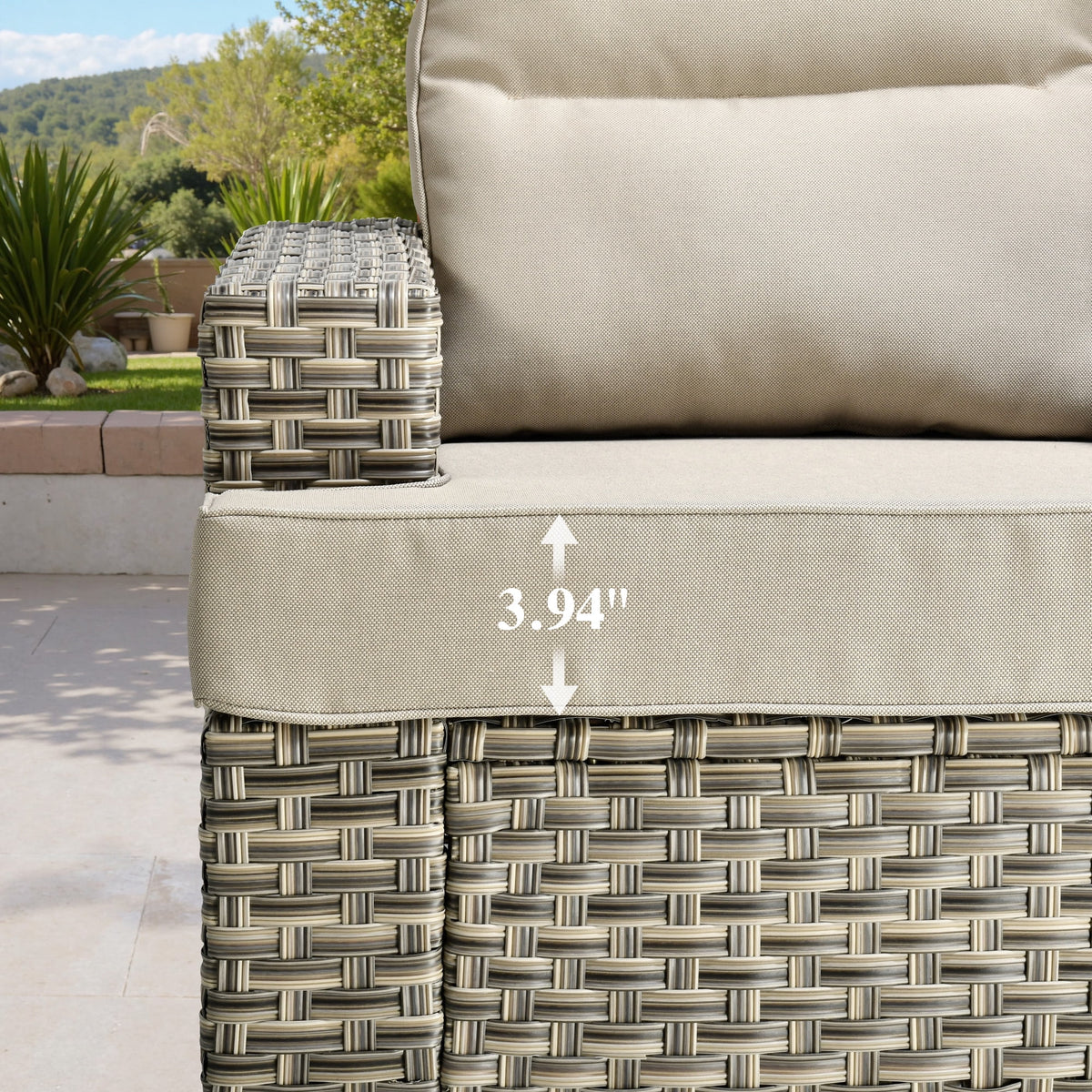 Ovios 10 Pieces Outdoor Patio Furniture Modern High - Back All - Weather Wicker Sectional Conversation Set with Propane Fire Pit Table & Swivel Chair, Dark Gray