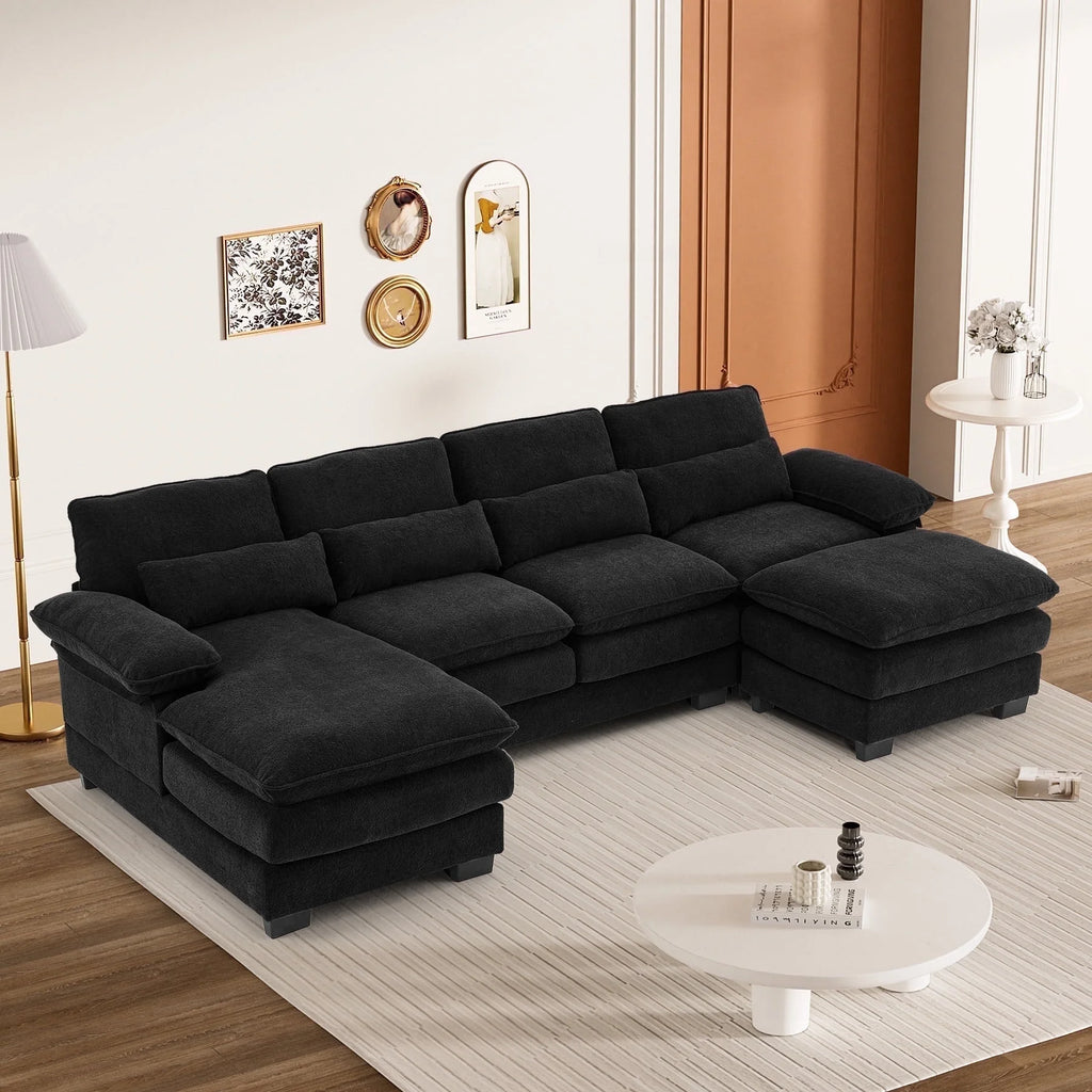 Rophefx 114.3" U Shaped Sectional Couches for Living Room, Cloud Couch, 4 Seats Chenille Couch with Double Layer Cushion, Orange