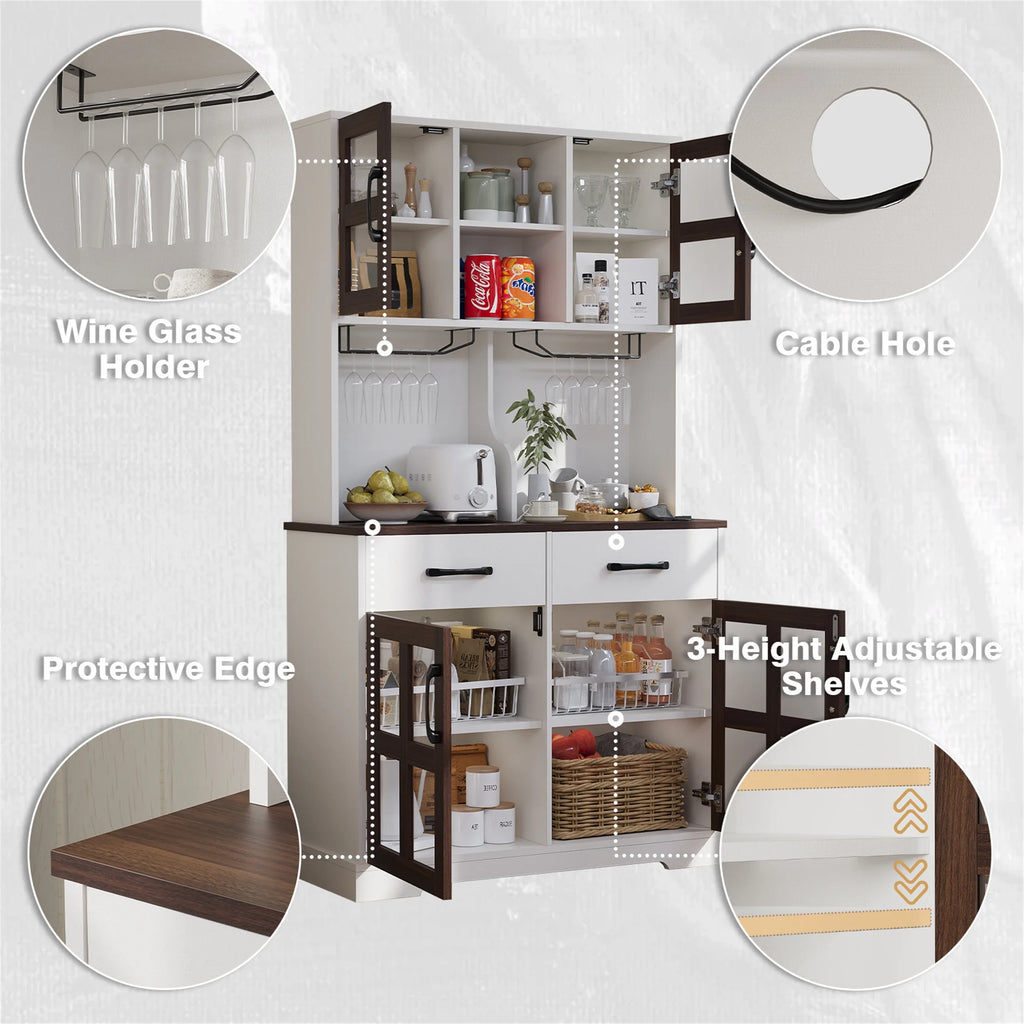 Planntonneo 71'' Tall Kitchen Pantry Storage Hutch Cabinet with Doors and Shelves, Grey Oak