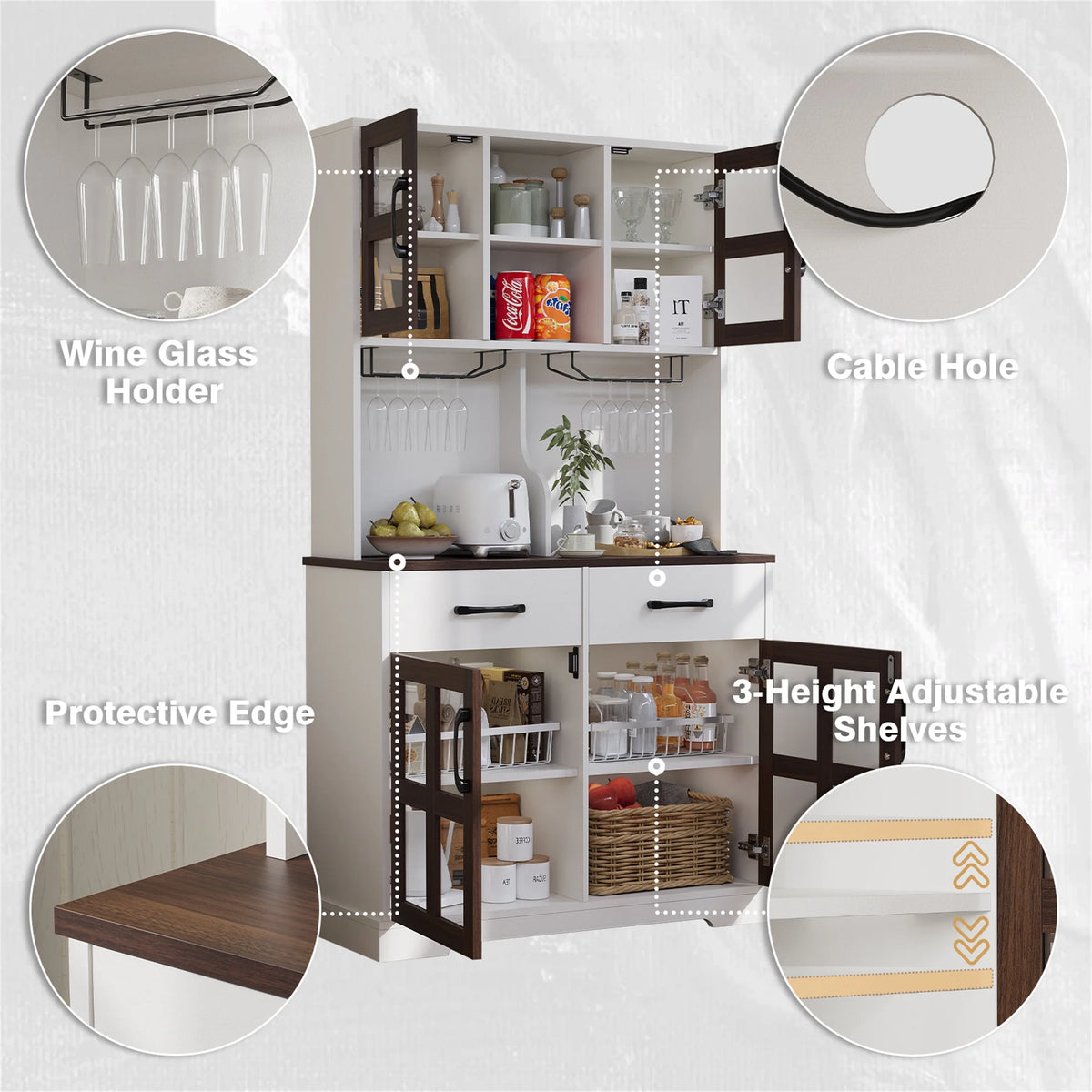 Planntonneo 71'' Tall Kitchen Pantry Storage Hutch Cabinet with Doors and Shelves, Grey Oak