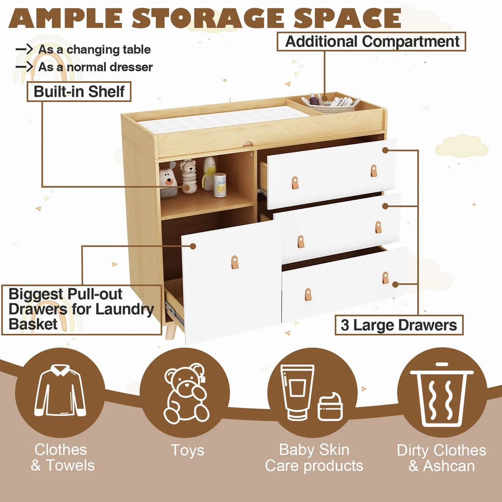 OXYLIFE 45" Baby Nursery Changing Table Dresser with 4 Drawers and Shelf for Nursery Room, White