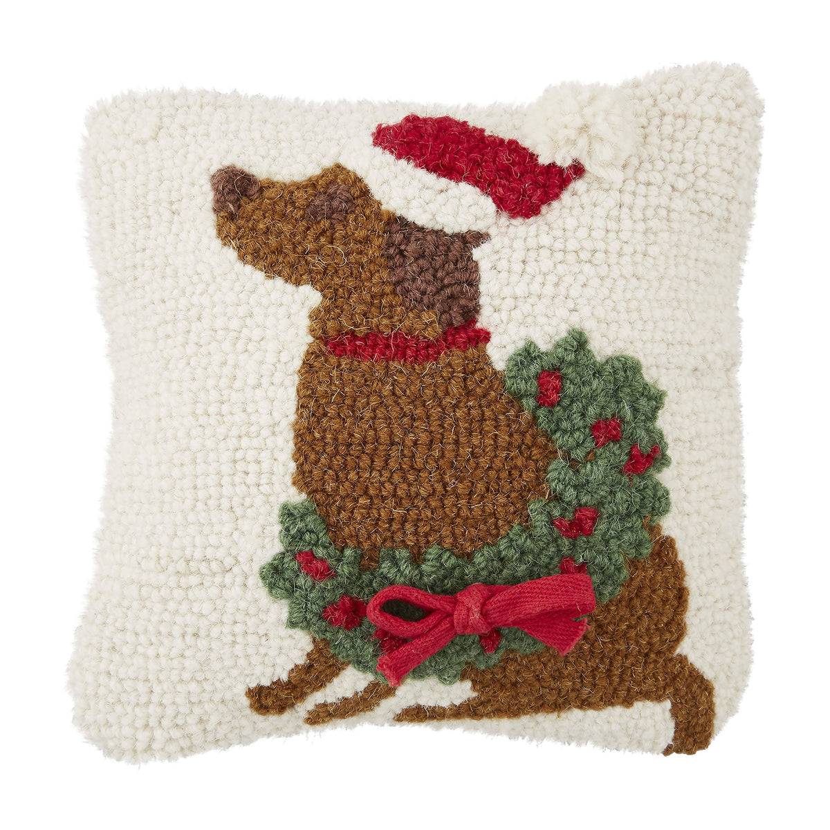 Mud Pie Hook Wool Christmas Dog Pillow, Brown