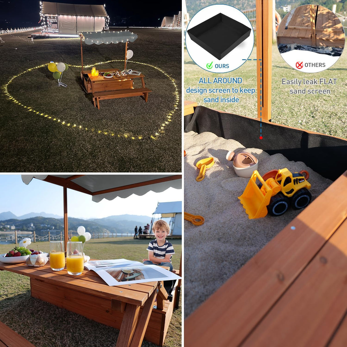Wooden Sandbox with Convertible Picnic Table and Lid