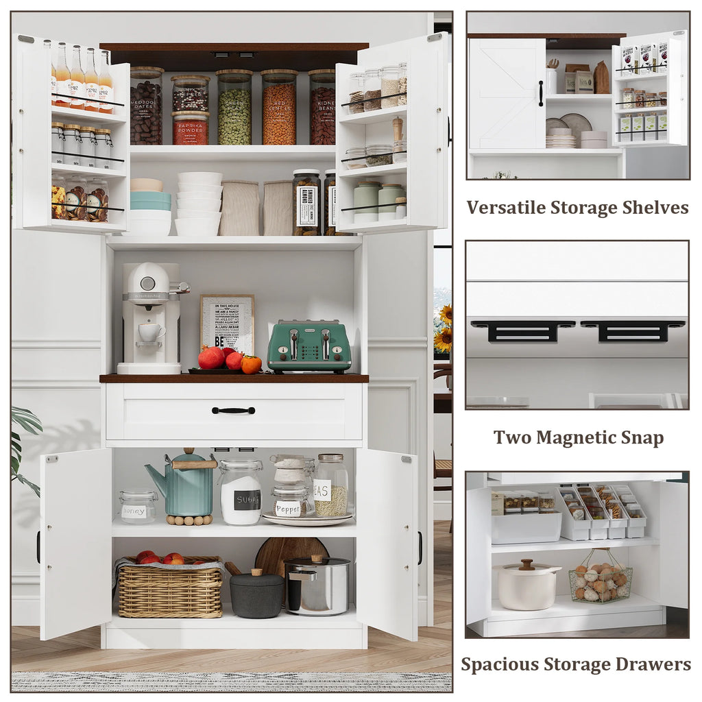 Planntonneo 71'' Tall Kitchen Pantry Storage Hutch Cabinet with Doors and Shelves, Grey Oak