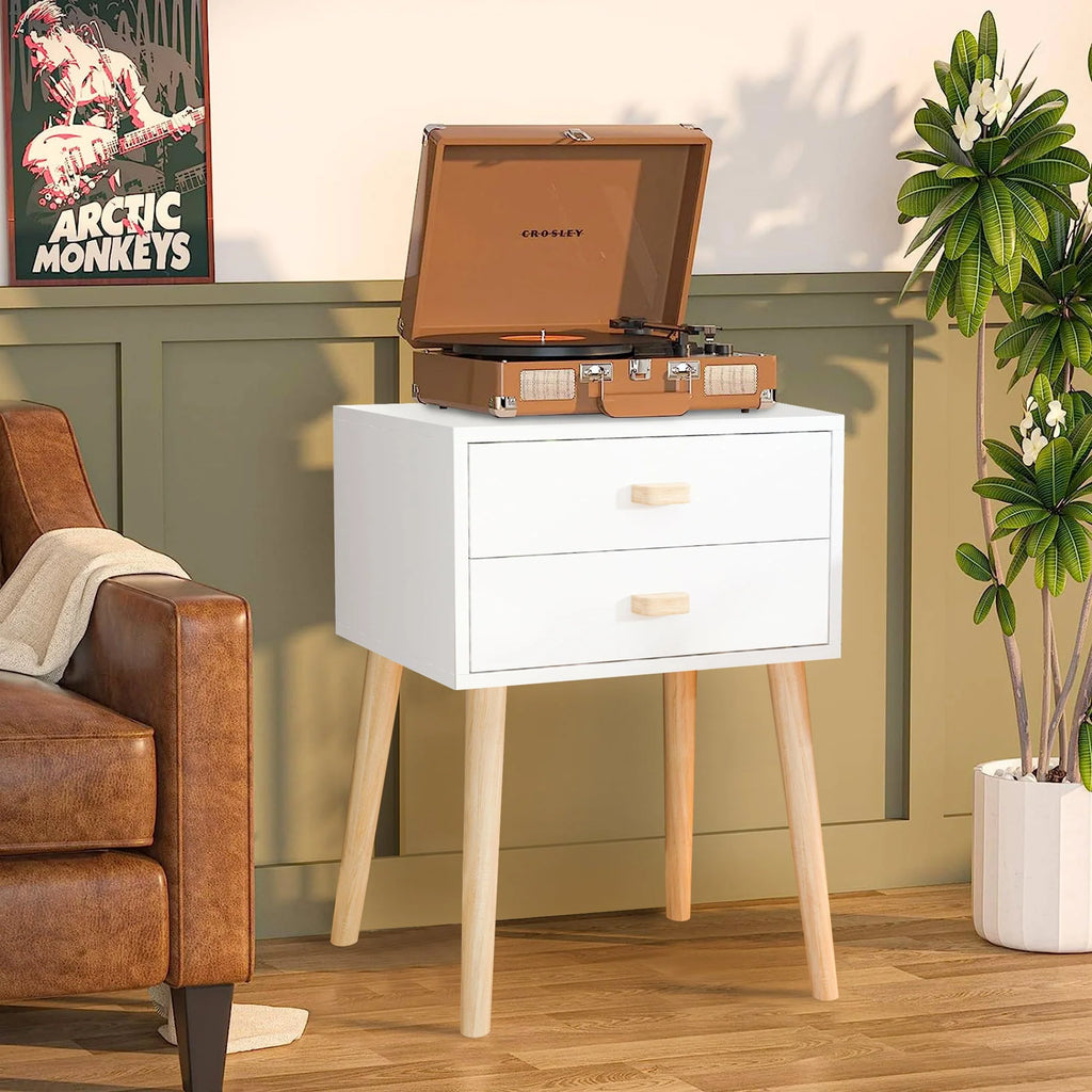 Syngar Nightstand Set of 2, Bedroom Bedside Table with 2 Drawer Storage Shelf, Simple Modern Night Stand End Table with Wood Handle, Easy Assembly, Suitable for Living Room Bedroom Furniture, White