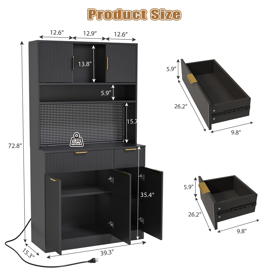 Planntonneo 71'' Tall Kitchen Pantry Storage Hutch Cabinet with Doors and Shelves, Grey Oak
