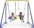 Swing Sets for Backyard, Toddler Swing Set with 2 Seat 1 Saucer & 1 Belt Seat, 440LBS Heavy-duty Swing Frame W/8 Ground Stakes, a Frame…