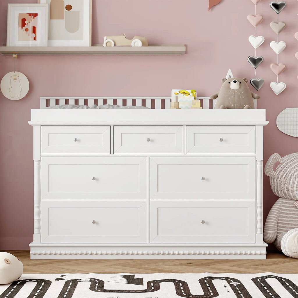 OXYLIFE 45" Baby Nursery Changing Table Dresser with 4 Drawers and Shelf for Nursery Room, White