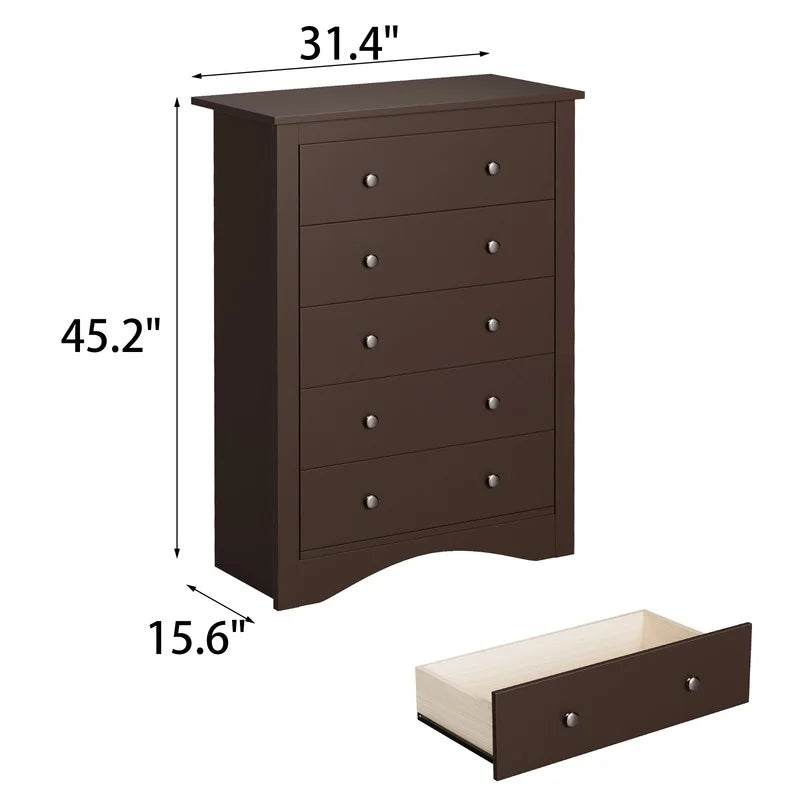 Homall 5 Drawer Dresser Wood Storage Cabinet Double Tier Chest of Drawer TV Stand for Bedroom, Living Room, Black