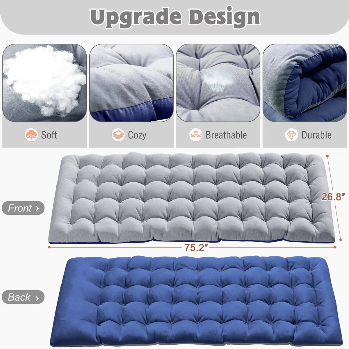 MOPHOTO Lounge Chair with Mattress, Outdoor Chaise Lounge Support 440 lb, Adjustable Portable Heavy Duty Sleeping Cots Bed for Camping, Pool, Beach, Patio