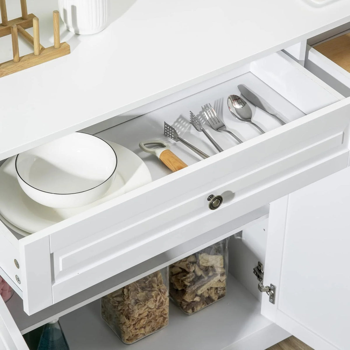 Kitchen Sideboard with Two Drawers and Adjustable Shelves, White