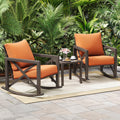 MRUAKA Rocking Chair Bistro Set, 3 Piece Outdoor Patio Furniture Set with 2 Rockers and 1 Metal Coffee Table with Thick Cushions for Porch, Backyard, Poolside, Beige