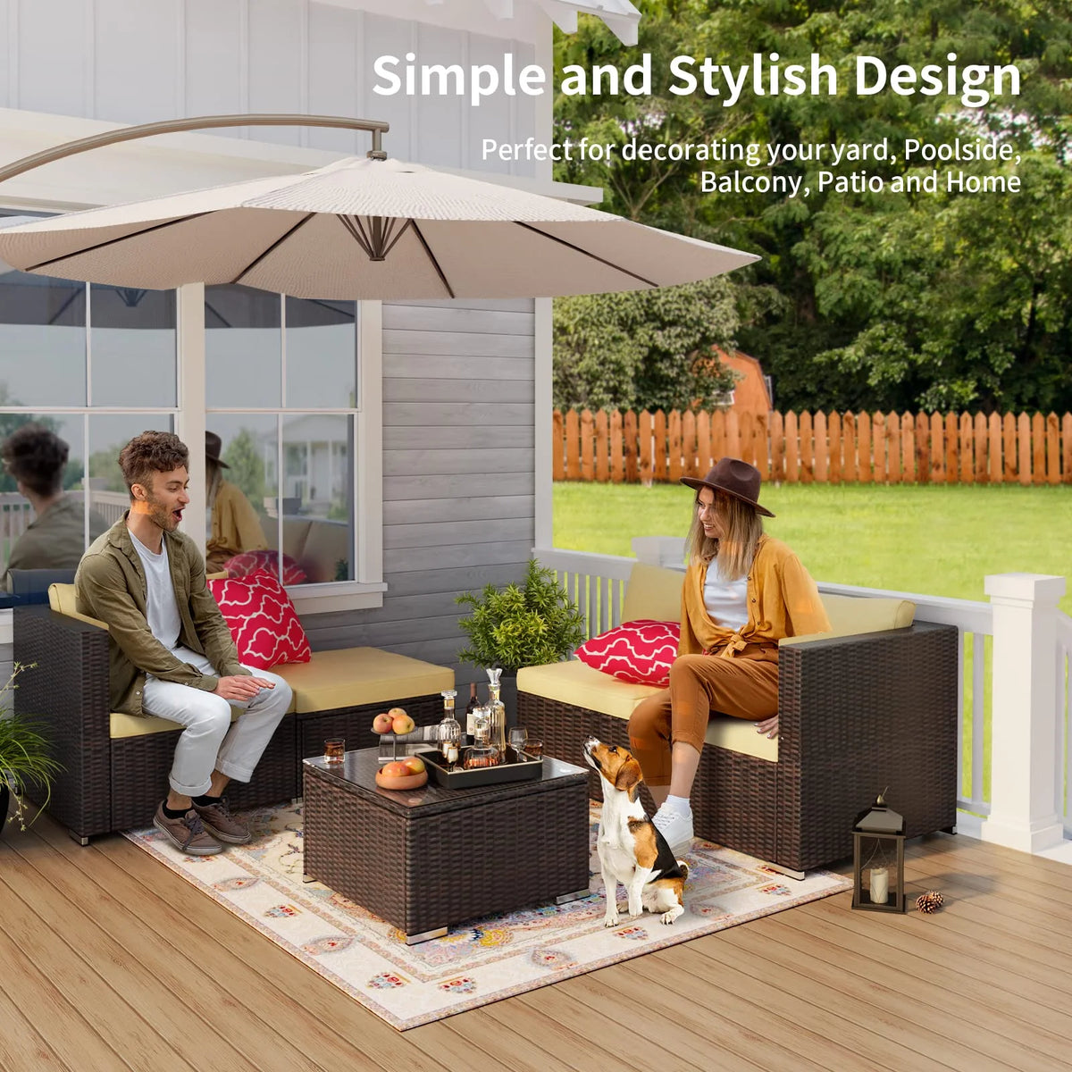 Patio Furniture Set Clearance, Lofka 5 Piece Outdoor Sectional Furniture Chair Set with Cushions and Tea Table, Gray