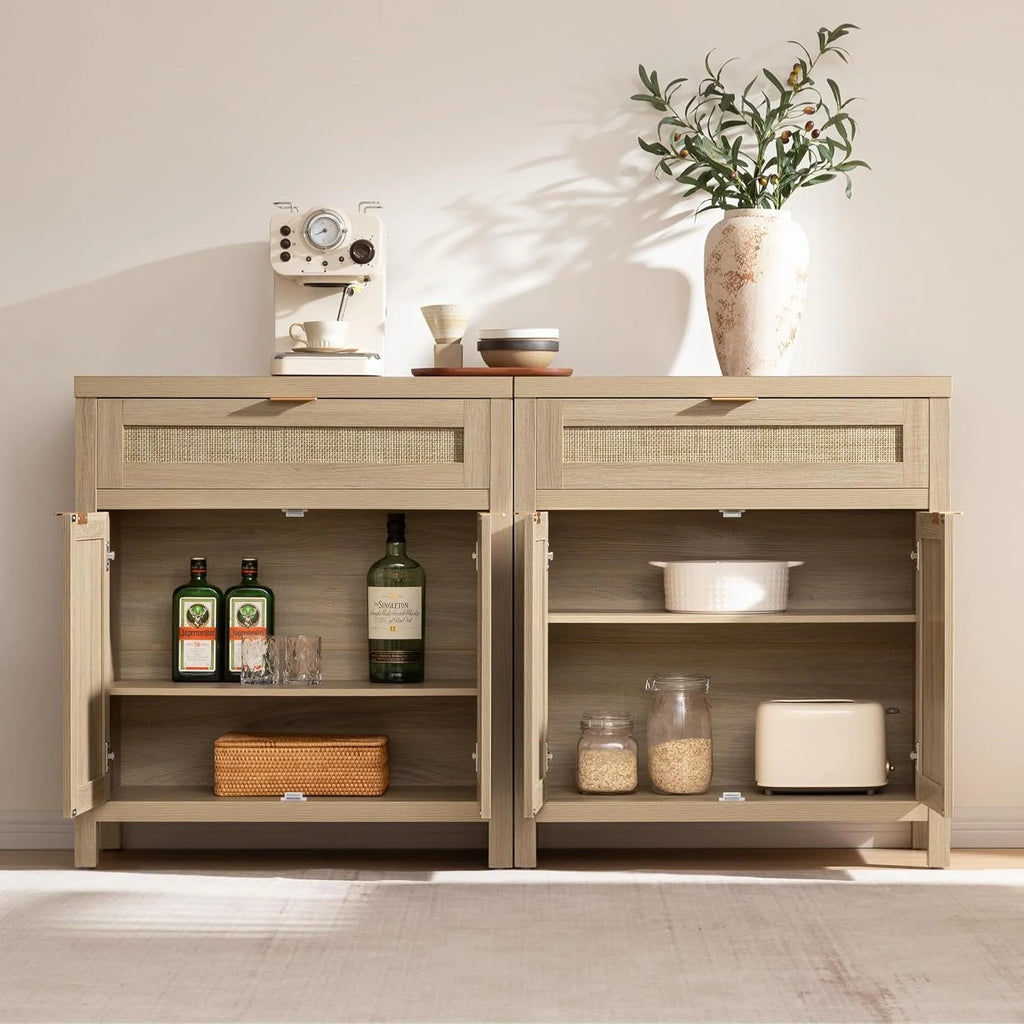 Rattan-Style Sideboard Cabinets, Set of 2, Natural