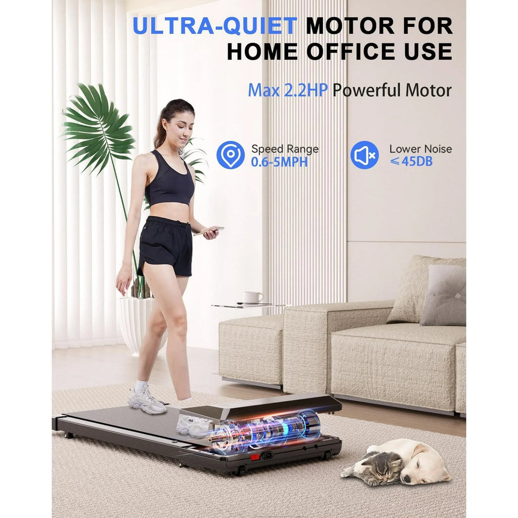 YDZJY 250 lb Walking Pad, 0.6 - 2.5 Mph Speed Range 1.2HP Quite Under Desk Treadmill, 2 in 1 Treadmill for Home/Office Exercise with Remote Control, Portable Treadmill with LED Display(Black)