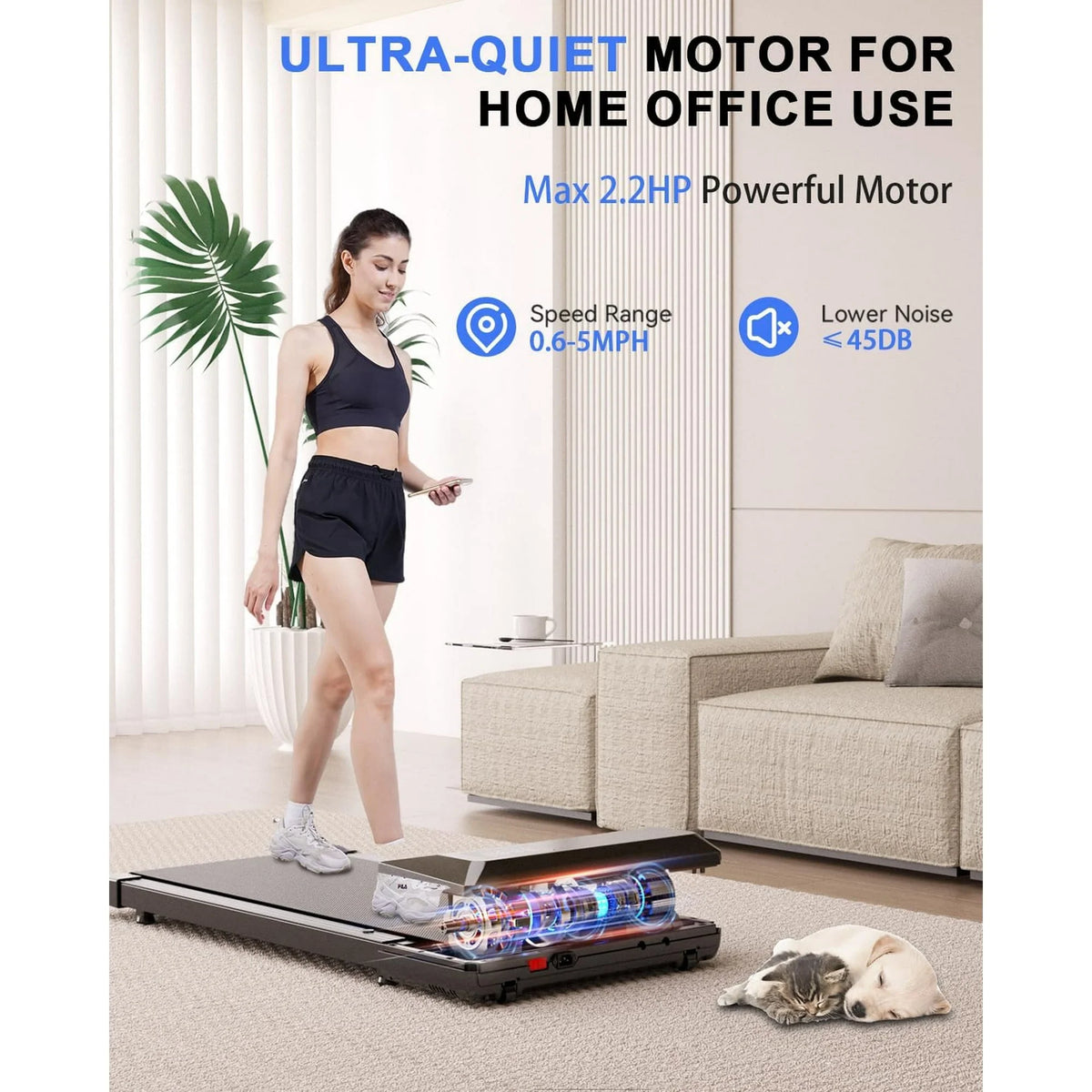 YDZJY 250 lb Walking Pad, 0.6 - 2.5 Mph Speed Range 1.2HP Quite Under Desk Treadmill, 2 in 1 Treadmill for Home/Office Exercise with Remote Control, Portable Treadmill with LED Display(Black)