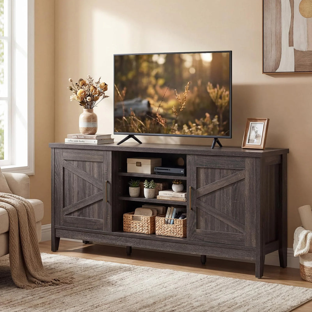 Tangkula Farmhouse TV Stand for TVs up to 65 Inch Entertainment Center with 2 Storage Cabinets