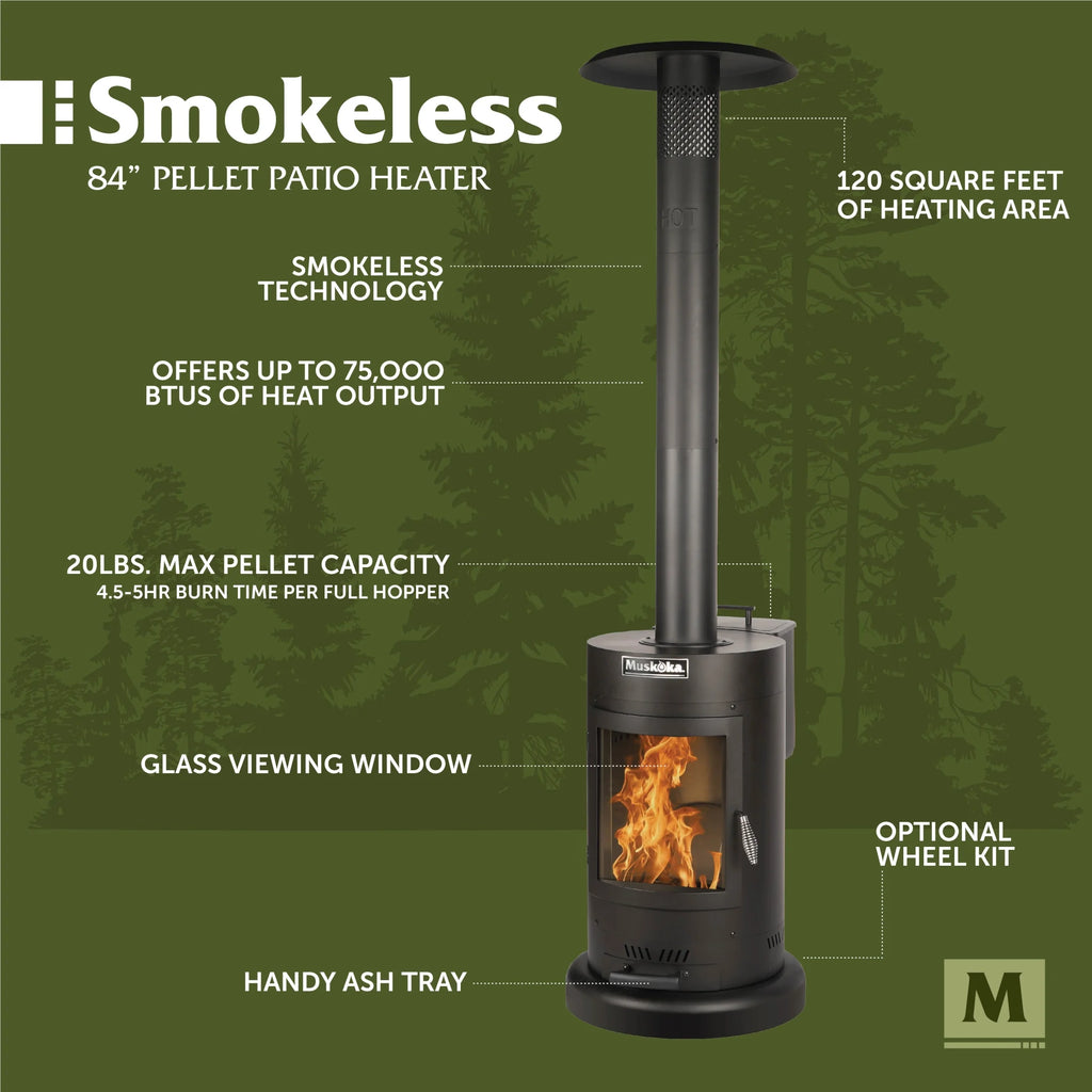 Muskoka 84" High 75, 000 BTU Black Steel Wood Pellet Patio Heater